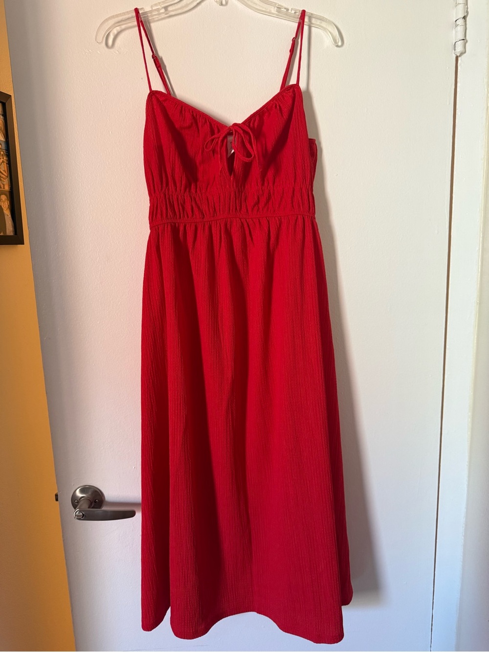 H&M Bright Red Textured Spaghetti Strap Dress
